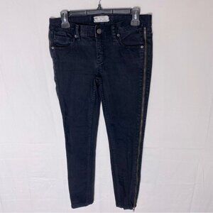 Free People Washed Black Mid Rise Skinny Jeans W Zippers Down Both Sides 27